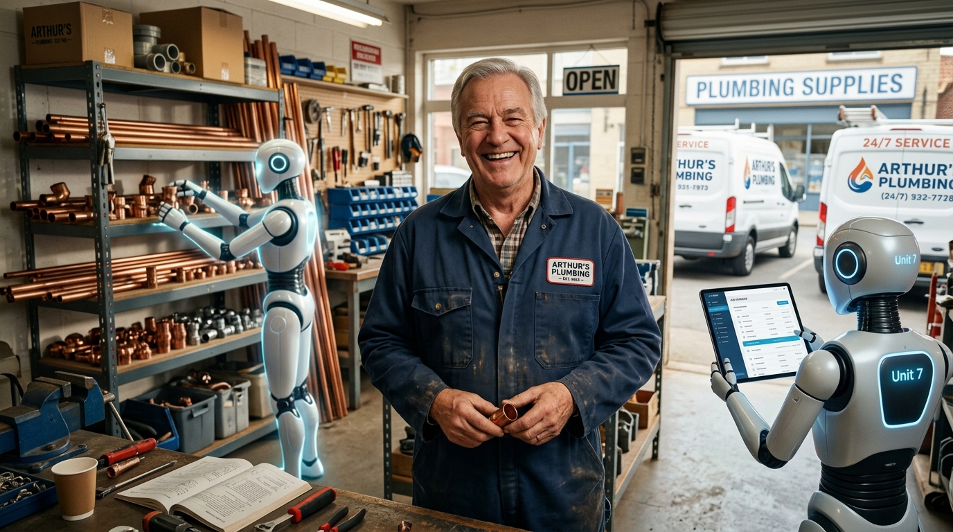 Local plumbing contractor with his digital AI team